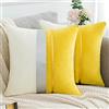 Serento Set di 2 Federe per Cuscini 45 x 45cm Velluto Giuntura con Pelle Righe Dorate Federe Copricuscini Divano Decorativi Lusso Moderne per Letto Soggiorno 18 x 18,Giallo
