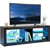 COSTWAY Mobile Porta TV, Mobile TV con Luci LED per TV fino a 65'', Console Media con Mensole in Vetro Temperato Regolabile, Tavolino per TV con Cubi di Stoccaggio, per Soggiorno, Camera da Letto