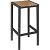 Bolero DS156 Legno Acacia e sgabello da bar in acciaio nero verniciato a polvere, teak, 750 mm di altezza 350 mm di larghezza, lunghezza 350 mm, 2 pezzi