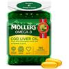 Möller's ® | Capsule di olio di fegato di merluzzo | Acidi grassi Omega 3 DHA & EPA, vitamine A, D &E, supporta la funzione cardiaca, la funzione cerebrale e la vista | 160 pezzi