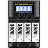 AICARGER Batterie ricaricabili AA al litio 1,5 V 3600 mWh, confezione da 4 batterie AA ricaricabili con caricatore LCD, 1200 cicli ad alta capacità