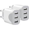 Yerewker 2 Pezzi Caricatore USB, Adattatore di Caricabatterie USB a 3 porte per iPhone 17 16 15 14 13 12 11 Pro Max SE XS XR 8 Plus SE, iPad (Bianco)