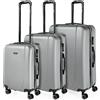 ITACA - Set valigie - Set Valigie Rigide Offerte. Valigia Grande Rigida, Valigia Media Rigida e Bagaglio a Mano. Set di Valigie con Lucchetto Combinazione TSA, Argento