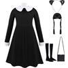 Aicerous Costume Mercoledì Bambina, Vestito di Mercoledì, Vestito da Mercoledi di Carnevale, ideal per Halloween Carnevale Cosplay (A, 120)