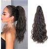 TTPSRY 50cm Parrucca Donna Coda Finta Capelli con Pinza Extension Capelli Veri a Onde d'Acqua Ideale per Aggiungere Lunghezza e Volume(Marrone nero)