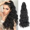 TTPSRY 50cm Parrucca Donna Coda Finta Capelli con Pinza Extension Capelli Veri a Onde d'Acqua Ideale per Aggiungere Lunghezza e Volume(Nero)