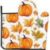 Generic Set di guanti da forno e presine a tema foglia d'acero con zucca e resistenti al calore, ideali per cuocere, cucinare e barbecue