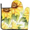 Generic Set di guanti da forno e presine a tema girasole giallo ad alta resistenza al calore, ideali per cuocere, cucinare e barbecue