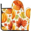 Generic Set di guanti da forno e presine a tema foglia d'acero con zucca e resistenti al calore, ideali per cuocere, cucinare e barbecue