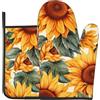 Generic Set di guanti da forno e presine a tema girasole giallo ad alta resistenza al calore, ideali per cuocere, cucinare e barbecue
