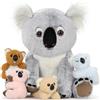 MorisMos Koala Peluche Gigante XXL, 45cm Gris Mamma Koala con 4 Kawaii Bambino, Realistico Animali di Peluche Grande Morbido Peluche Regalo per Bambini Compleanno Natale Deco