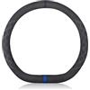 Ergocar Forma D Coprivolante per Auto Antiscivolo Sportivo Protezione per Volante Auto Pelle Scamosciata Inverno Caldo Universale per Forma D Coprivolante Diametro 38 cm (15 ) (Nero Blu)