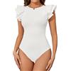 Tuopuda Body Donna Elegante Maniche Volant Contenitivo Modellante Shapewear Bodysuit Girocollo Intimo Snellente Shaper Shaping Tops Dimagrante, rosso vivo, S