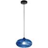 Bonetti Illumina Sospensione 1 luce in vetro rigato azzurro struttura ferro nero d.28