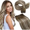 LaaVoo Extension Capelli Veri Tessitura - Balayage Marrone Chiaro Con Biondo Platino a Marrone Chiaro Capelli Corti Lisci Remy - Matassa di Capelli Veri per Tessitura 30cm 80g #8/60/8