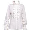 Taiduosheng Camicetta da donna in stile vittoriano vintage con maniche a tromba, top con collo alto, camicetta con volant e abbottonatura, Bianco 3, S