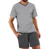 Bresdk Pigiama Estivo Uomo Corto Pigiami Due Pezzi Manica Corta Cotone Morbido Camicia a Righe con Scollo a V e Pantaloncini, Strisce - Grigio, 3XL