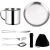 Anicy Posate da Campeggio per 1 Persona - 7 Pezzi Pentole Campeggio, Piatti Campeggio in Acciaio Inox, Tazza Piatto e Posate, con Tasca Nera, Stoviglie da Campeggio, Kit Campeggio