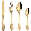 WULUN Set di posate in acciaio inox barocco, 4 pezzi, con coltello, forchetta, cucchiaio da caffè, antico, stile reale, lavabile in lavastoviglie