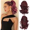 Cybelleza Coda Capelli Extension Clip Claw Coda di Cavallo con Pinza Mossi 35cm Posticci per Capelli Ricci Ponytail Sintetici Lunghi Corti Coda Finta Ondulati, Vino rosso