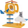 COSTWAY Tiragraffi per Gatti a Tema Aviatorio, Albero per Gatti con Posatoio a Forma di Elicottero, Palo, Piattaforma, Scala e 3 Giocattoli Sospesi, Torre per Animali Domestici Interno