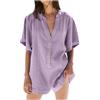 Generic Tute Donna Eleganti Da Cerimonia - Tute Con Bottoni Sul Davanti Per Donna Pantaloncini Sexy A Maniche Corte Pagliaccetto Salopette Estiva Ampia Con Gamba Larga Salopette Da Lavoro
