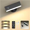 YiLaie Applique LED da Parete Interno, Lampada da Parete con Telecomando, 3 Temperature di Colore, Batteria da 4000 mAh, Controllo Touch, Adatto Alla Camera da Letto, Alla Lettura sul Comodino