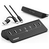 FIDECO Hub USB Alimentato, 7 Porte USB 3.2 Gen 2 10 Gbps Alta Velocità Completamente in Alluminio con Adattatore di Alimentazione 5 V 3 A Supporto di Ricarica BC1.2