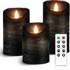 AnnSpa 3 Sets Candela LED Senza Fiamma a Batteria con Telecomando, Cera Vera Mossa tremolante stoppino Sfarfallio Ambra Candele gialla，Cera Unscented per Regalo e Decorazione (Black)