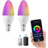 Wiby Lampadina a Oliva Smart Wi-Fi E14 5,5W 400lm RGB + CCT 2700-6500K Dimmerabile, Compatibile con Alexa & Google Home, App Tuya/Smart Life, 2 unità