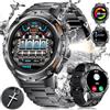 ESFOE Smartwatch Uomo Militare con Torcia LED-1,43 AMOLED Rugged Smart Watch 5ATM Impermeabile 530mAh 132 Modalità Sport 24H Monitoraggio Orologio Smartwatch con Chiamata Bluetooth per Android iOS