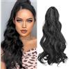 Cybelleza Coda Capelli Extension Clip Claw Coda di Cavallo con Pinza Mossi 45cm Posticci per Capelli Ricci Ponytail Sintetici Lunghi Coda Finta Ondulati, Nero