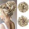 JJstar Fiocchi finti grandi elastici per capelli da donna con capelli sintetici arruffati per capelli naturali ricci ondulati finti chignon e trecce extension per capelli, fiocco sintetico arruffato