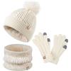 Generic Cappello per bambini da 5 a 12 anni, sciarpa ad anello + guanti, set invernale caldo per bambini, sciarpa e berretto da donna con protezione per le orecchie, set unisex, c, Taglia unica