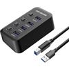 PremiumCord Hub USB Superspeed , 4x USB Tipo A, USB 3.2 Gen 1 5 Gbps, Interruttore Porta, Capocorda Caldo, Led, Nero, Lunghezza Cavo 1 m