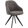 Set di sedie girevoli COVENT in tessuto grigio e gambe in metallo nero, con braccioli