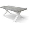 Tavolo allungabile AMALFI in legno effetto grigio cemento e gambe a X bianche, allungabile 160×90 cm - 240×90 cm
