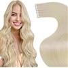 LaaVoo Extension Capelli Veri Biadesivo 20pz - Biondo Candido Capelli Lunghi Lisci Remy - Extension Biadesive per Capelli Veri Invisibile Adesive 70cm 50g #613