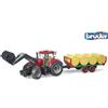 Bruder BRD03198 Trattore Case IH Optum 300 CVX con benna e rimorchio porta balle
