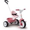 Smoby - Triciclo Be Move Girl, 7600740332, + 15 Mesi, Triciclo Evolutivo,Struttura di Metallo, Ruote Silenziose, Asta di Spinta