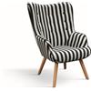 Poltrona HAVANA in tessuto a righe bianco e nero e gambe in legno