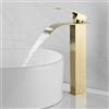 VOLTIX Rubinetto per Bagno a Cascata - Miscelatore Monocomando per Lavabo con Risparmio Idrico - Regolabile per Acqua Calda e Fredda - Rubinetto Lavabo Moderno Design Elegante per Bagno (Oro/Alto)