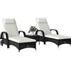 Outsunny Set 2 Lettino Sdraio da giardino Prendisole in Rattan con Materassino Imbottito e Tavolino, Nero|Aosom.it