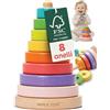 Merle Toys® Giochi Impilabili 1 Anno con 8 Anelli Arrotondati, Torre Impilabile Bambini in Legno, Certificato FSC al 100%, Giochi Montessori 1 Anno, Piramide Anelli Bambini, Gioco Torre Legno