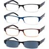 Eyekepper 4 Paia Occhiali da Lettura Cerniere a Molla Uomo Donna Montatura Rettangolare Lettori Include una Lenti Grigio per Sole Diottria 1.00