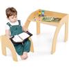 COSTWAY Set Tavolo e Sedie per Bambini 3+ Anni, Tavolino Legno con Sedie per Cameretta con Bordo Curvato e Ampio Piano, Mobile Salvaspazio per Camera da Letto, Soggiorno e Asilo (Naturale)