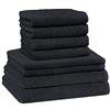 NatureMark - Set di 8 asciugamani in spugna di dimensioni diverse, 4 salviette per gli ospiti, 2 asciugamani, 2 teli doccia, colore: nero, 100% cotone