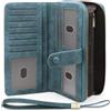 GOUNNU Portafogli Donna in Pelle PU Vintage Portafoglio Donna RFID Blocco Bifold Donna Portamonete Lungo con 45 Slot per Carte di Credito Borsellino Donna Grande(Blu scuro-1)