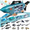 Grarain Shark Truck With LED and Music, Camion With 2 Squalo Auto, 18 Marine Animals and Toy Cars Inside