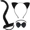 DIELOVEHUA 3PCS Gatto Cosplay Set, Cerchietto Orecchie Gatto Coda Cravatta a Farfalla, Costume da Gatto Nero Donne e Ragazze per Halloween Cosplay Carnevale Festa